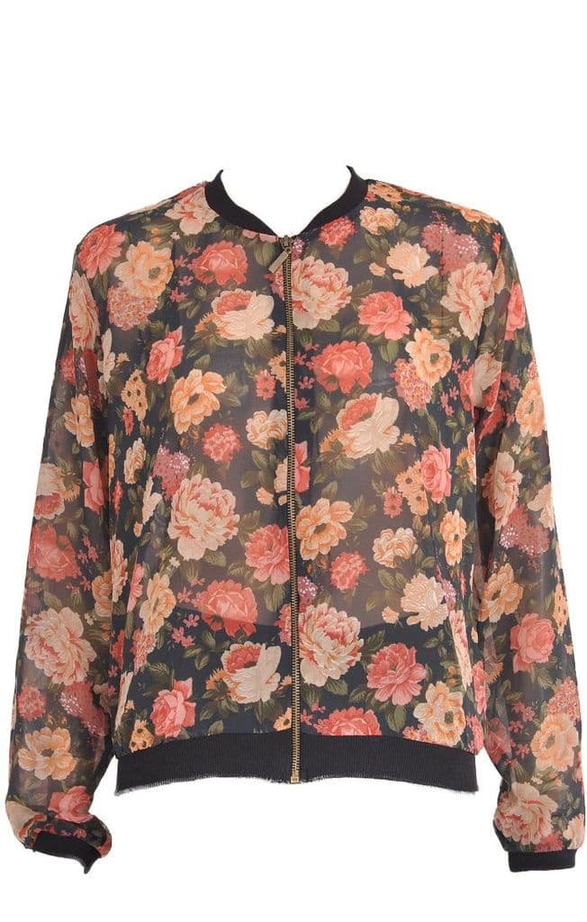 Floral Chiffon Bomber Jacket